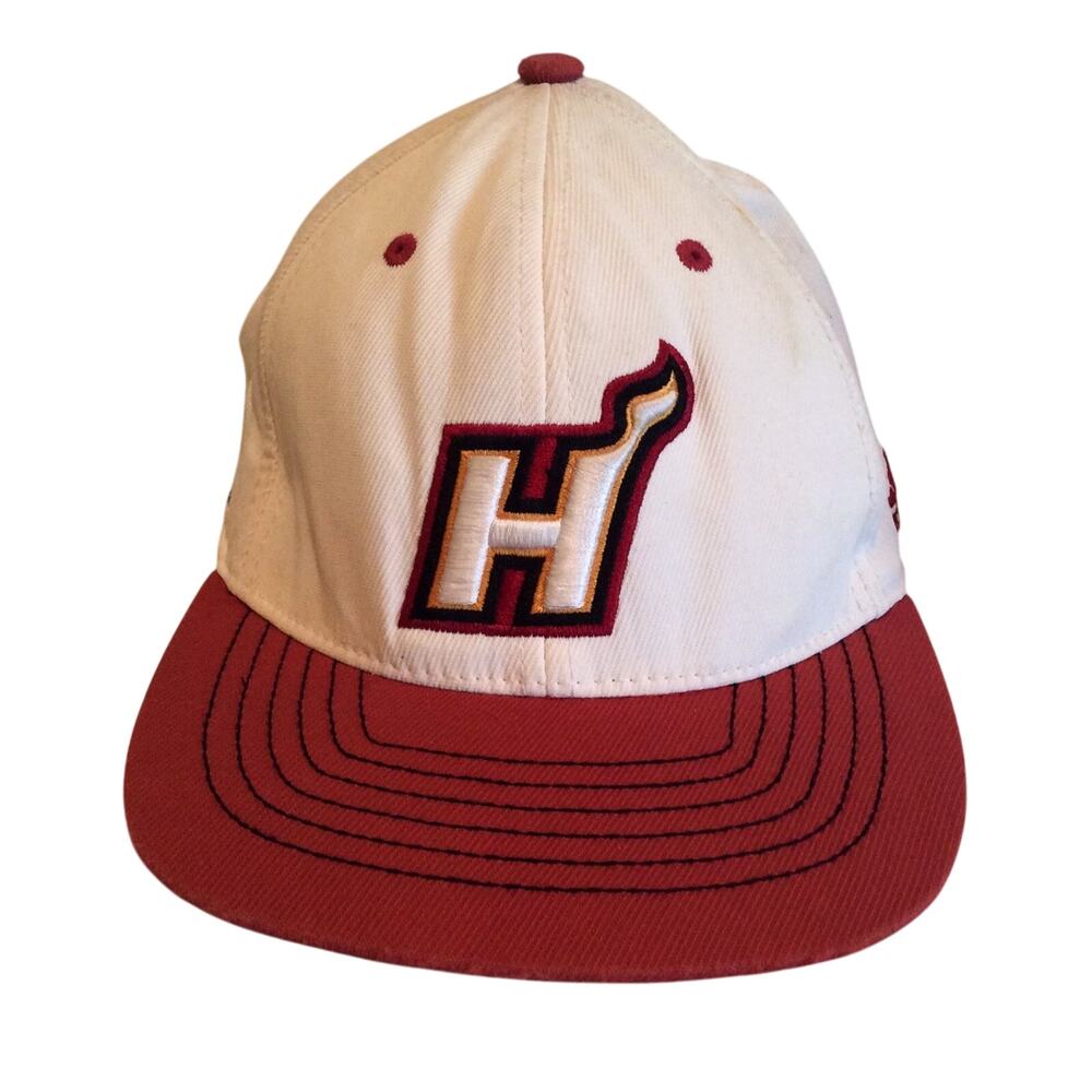 Vintage Miami Heat Adidas NBA Hat Youth Cream Red Flame H Logo Climalite Cap